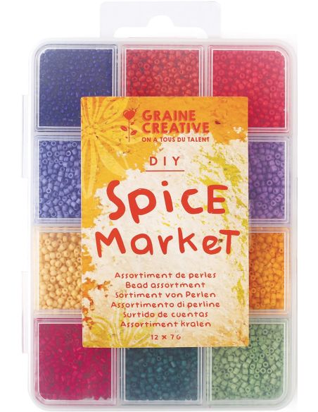 Doosje met 12 kleuren rocailles van 2 mm - Spice Market