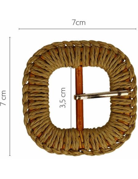 Afgeronde vierkante gesp van gevlochten raffia – 3,5 cm