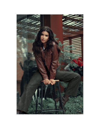 Glanzende stretch imitatiestof voor kleding - Bruin