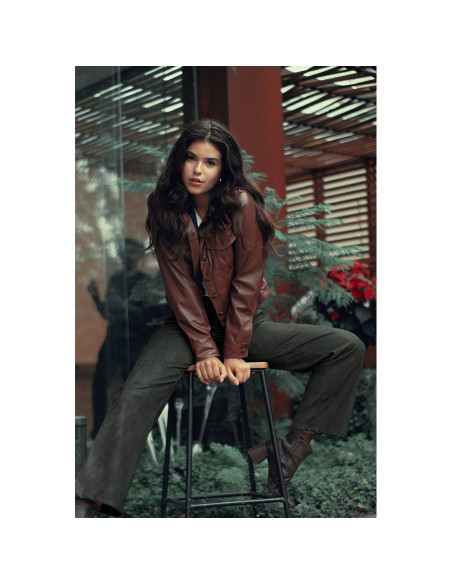 Glanzende stretch imitatiestof voor kleding - Bruin