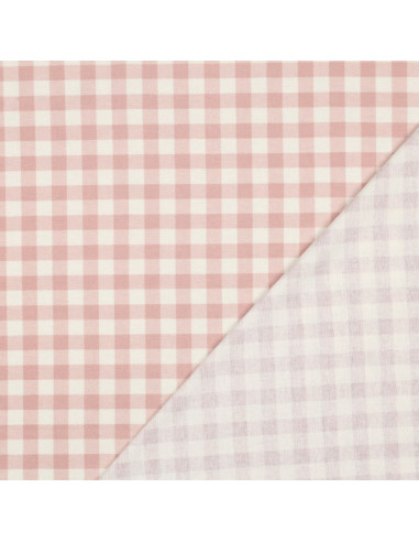 Flanellen stof met grote ruiten - Roze en ecru
