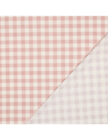 Flanellen stof met grote ruiten - Roze en ecru