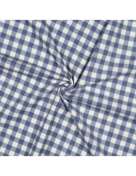 Flanellen stof met grote ruiten - Blauw en ecru