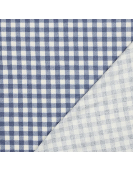 Flanellen stof met grote ruiten - Blauw en ecru