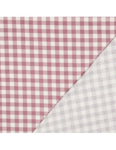 Flanellen stof met grote ruiten - Mauve en ecru