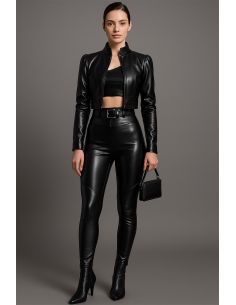 Glanzende stretch imitatiestof voor kleding - Zwart 2