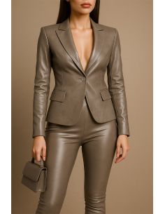 Glanzende stretch imitatiestof voor kleding - Taupe 2