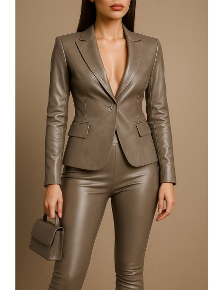 Glanzende stretch imitatiestof voor kleding - Taupe