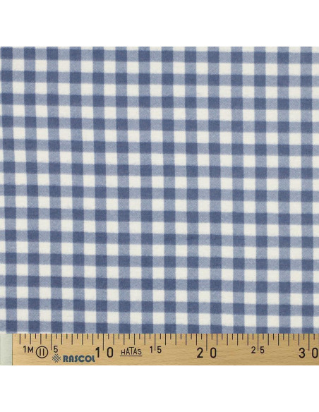 Flanellen stof met grote ruiten - Blauw en ecru