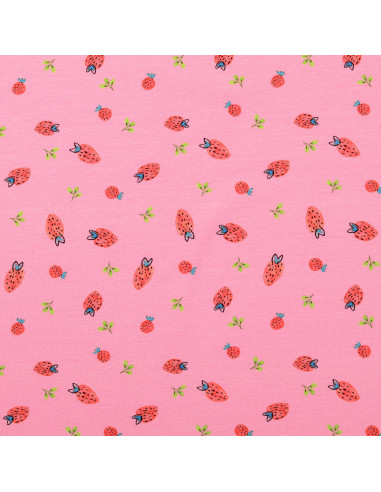 Jersey stof Aardbeien - Roze