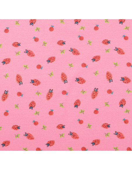 Jersey stof Aardbeien - Roze
