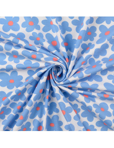 Jersey stof bloemen - Blauw