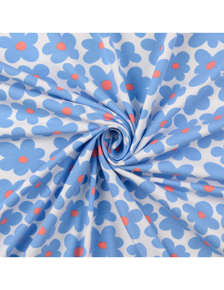 Jersey stof bloemen - Blauw