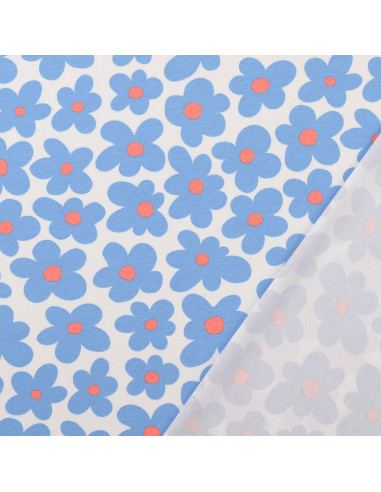 Jersey stof bloemen - Blauw