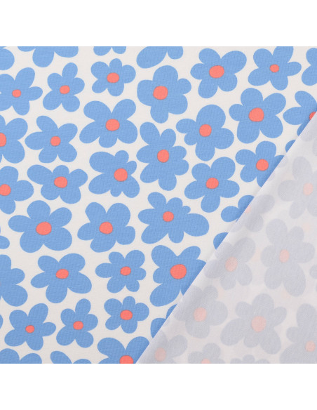 Jersey stof bloemen - Blauw