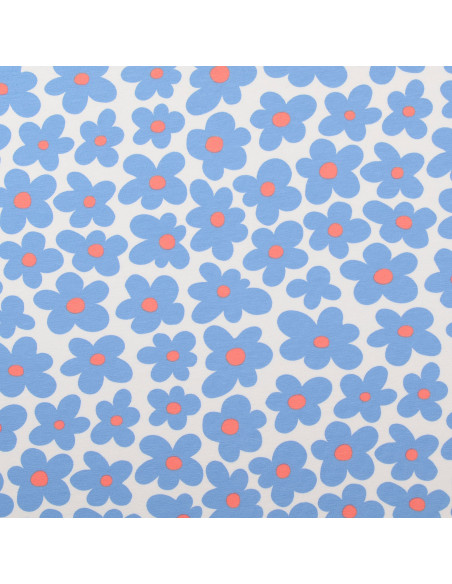 Jersey stof bloemen - Blauw