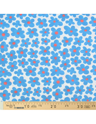 Jersey stof bloemen - Blauw