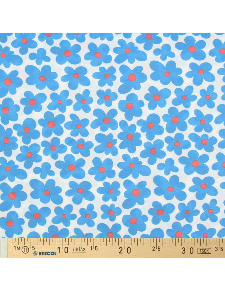 Jersey stof bloemen - Blauw
