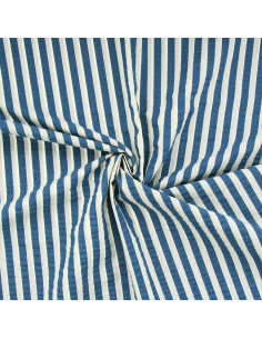 Seersucker stof met brede strepen - Spijkerblauw en gebroken wit