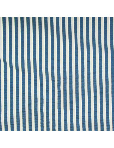 Seersucker stof met brede strepen - Spijkerblauw en gebroken wit