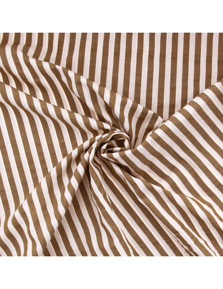 Seersucker stof met brede strepen - Beige en havanna