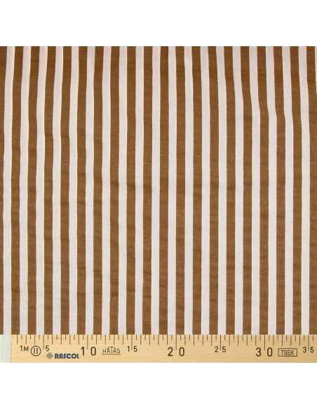 Seersucker-stof met brede strepen - Beige en Havana