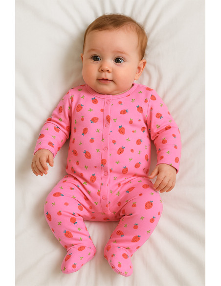 Jersey stof Aardbeien - Roze