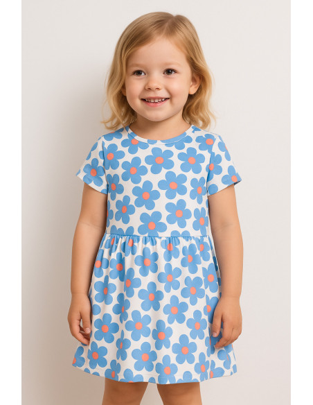 Jersey stof bloemen - Blauw