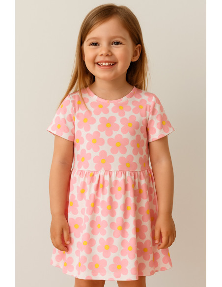 Jersey stof bloemen - Roze
