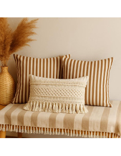 Seersucker stof met brede strepen - Beige en havanna 2