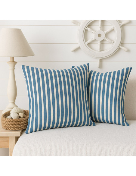 Seersucker stof met brede strepen - Spijkerblauw en gebroken wit