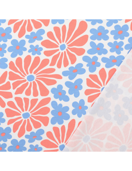 Fantasie jersey stof - Rode en blauwe sixties bloemen