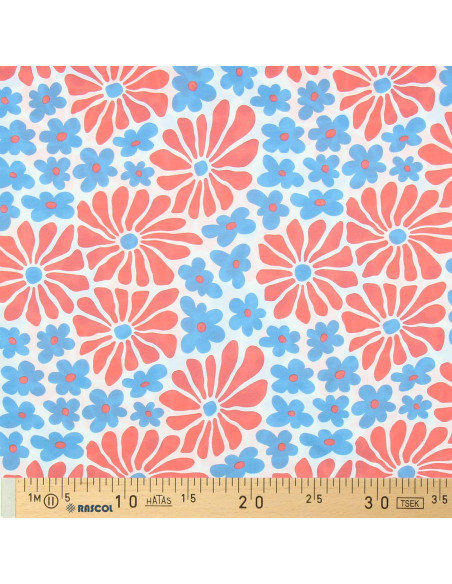 Fantasie jersey stof - Rode en blauwe sixties bloemen