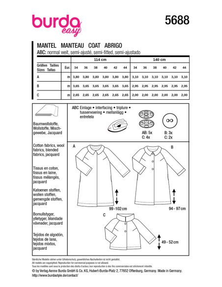 Mantel- en jassenpatroon - Burda 5688