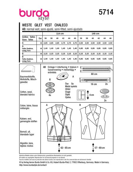 Vest patroon - Burda 5714