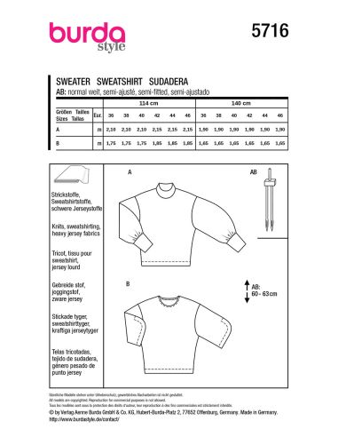 Sweatshirt patroon - Burda 5716