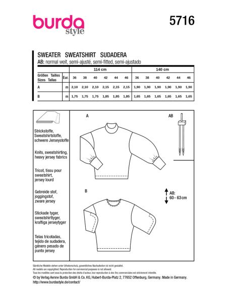 Sweatshirt patroon - Burda 5716