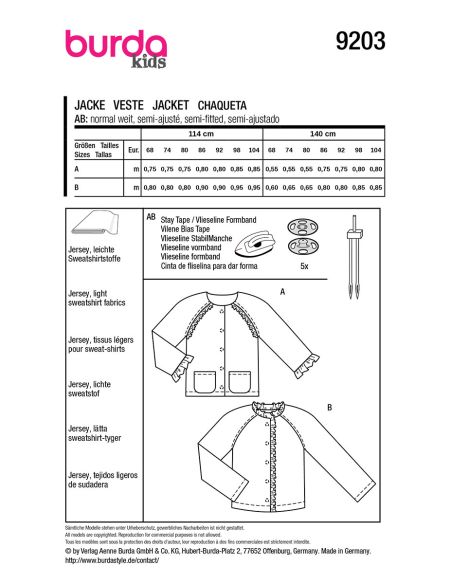 Jas patroon - Burda 9203