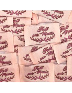 Set van 5 geweven labels om op te naaien Gemaakt door Oma roze