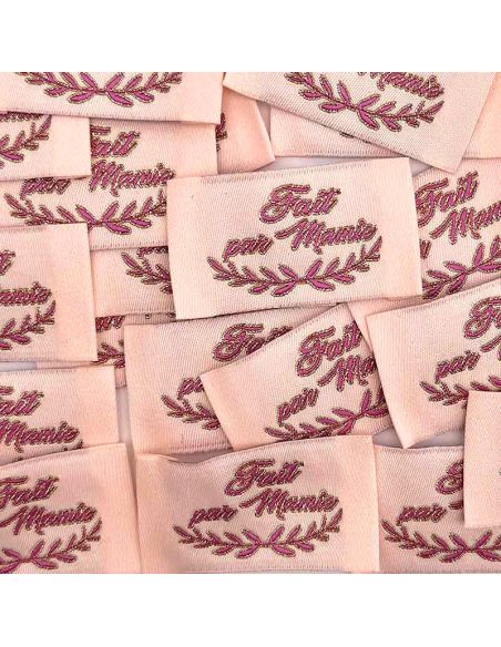 Set van 5 geweven labels om op te naaien Gemaakt door Oma roze