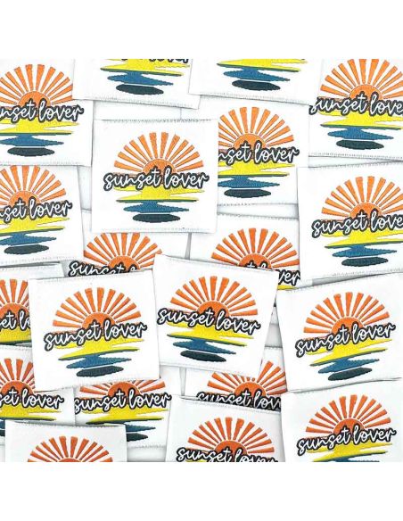 Set van 5 geweven labels om op te naaien Sunset Lover