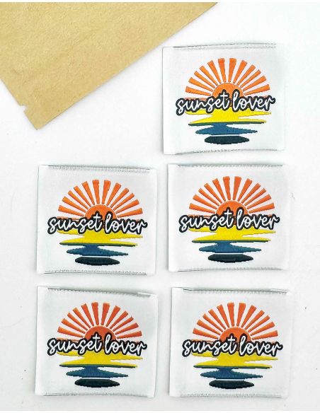 Set van 5 geweven labels om op te naaien Sunset Lover
