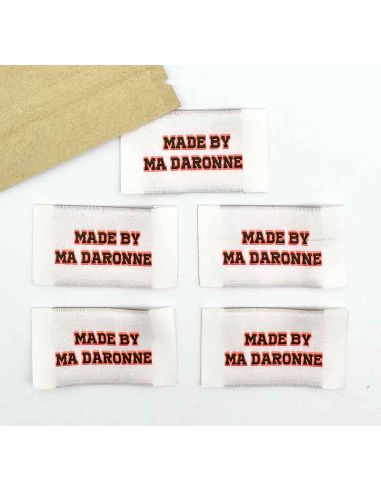 Set van 5 geweven labels om op te naaien By My Daronne - Fluoriserend oranje en kaki