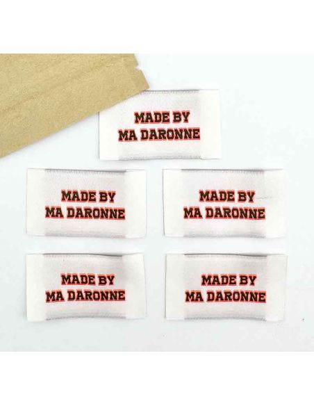 Set van 5 geweven labels om op te naaien By My Daronne - Fluoriserend oranje en kaki