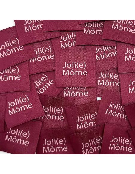 Set van 5 geweven labels om op te naaien Joli Môme bordeaux