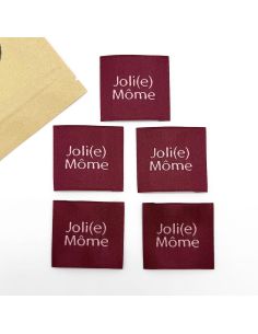 Set van 5 geweven labels om op te naaien Joli Môme bordeaux 2