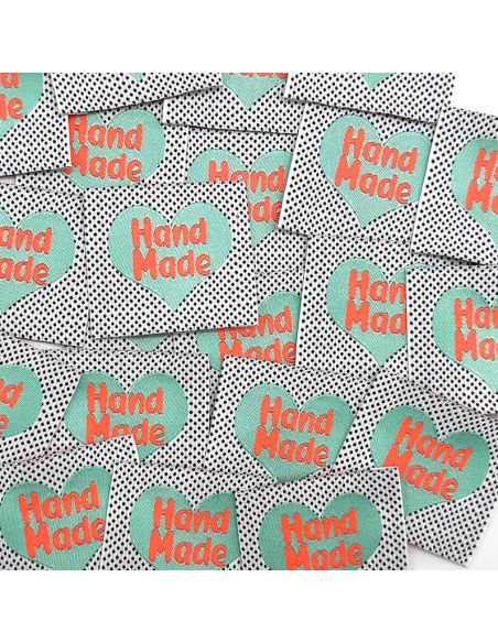 Set van 5 fluorescerende geweven labels om op te naaien Hand Made