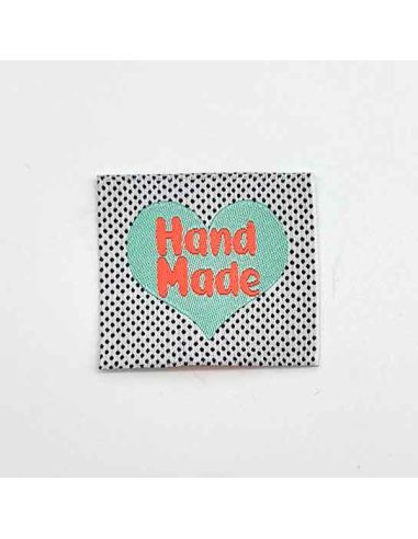 Set van 5 fluorescerende geweven labels om op te naaien Hand Made