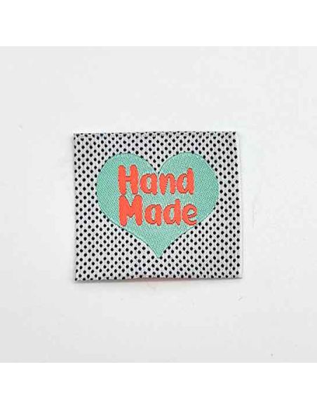 Set van 5 fluorescerende geweven labels om op te naaien Hand Made