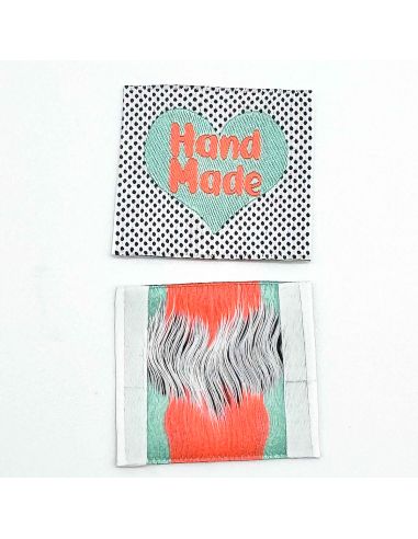 Set van 5 fluorescerende geweven labels om op te naaien Hand Made